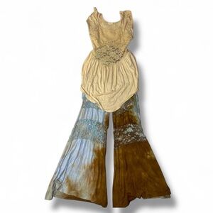 Bohemian Cream and Blue / Brown Tie-Dye 2-Piece Set